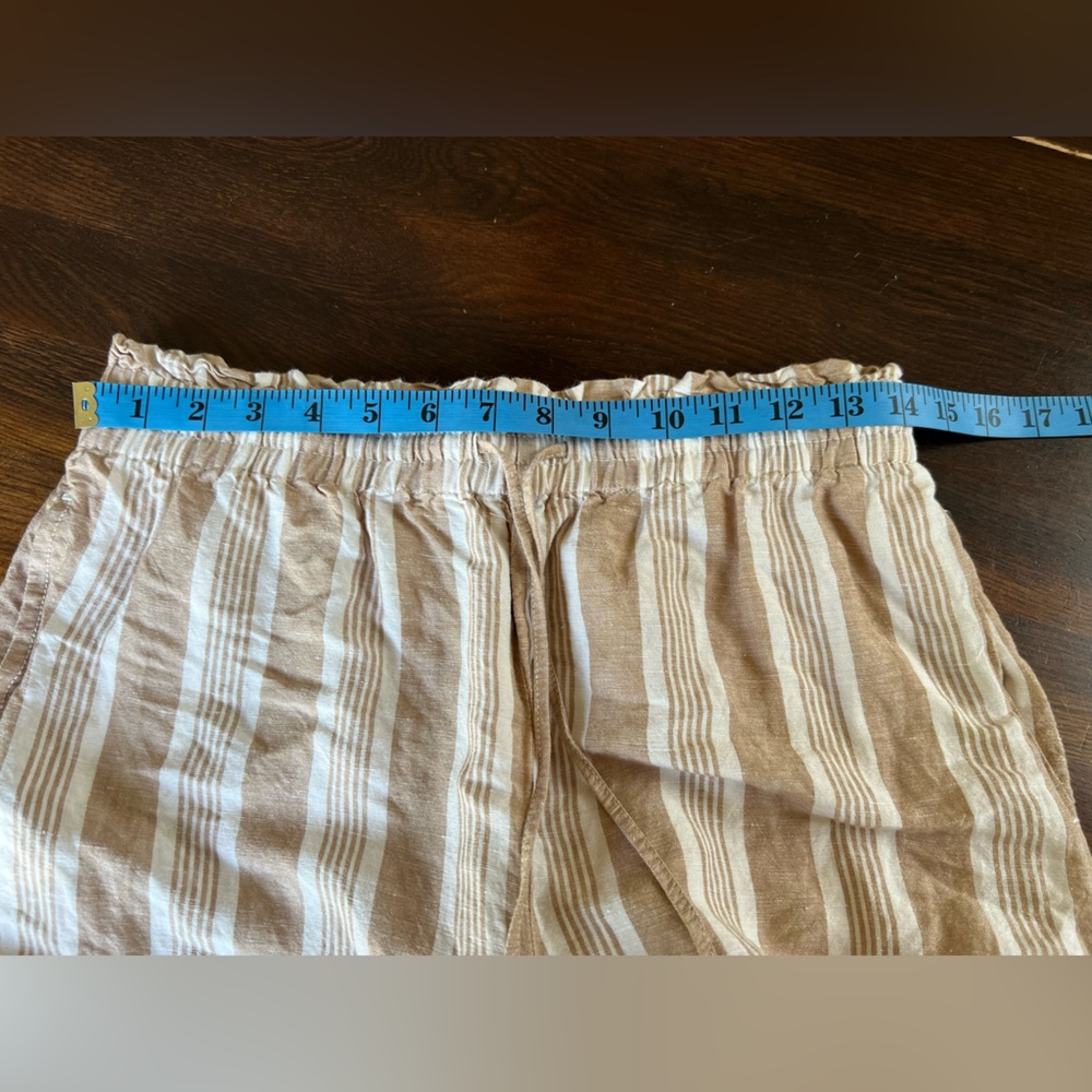 Madewell Smocked Huston Pull-On Crop Pants in Stripe Size M Linen Blend Coastal - Picture 10 of 14